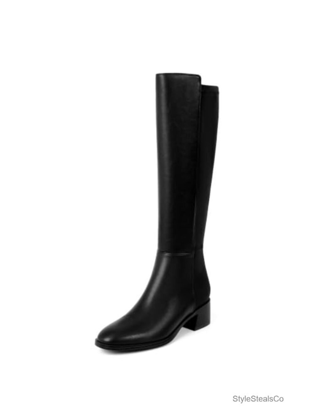 Women's Knee High Boots Faux Leather Chunky Low Block Heel Stretchy Tall